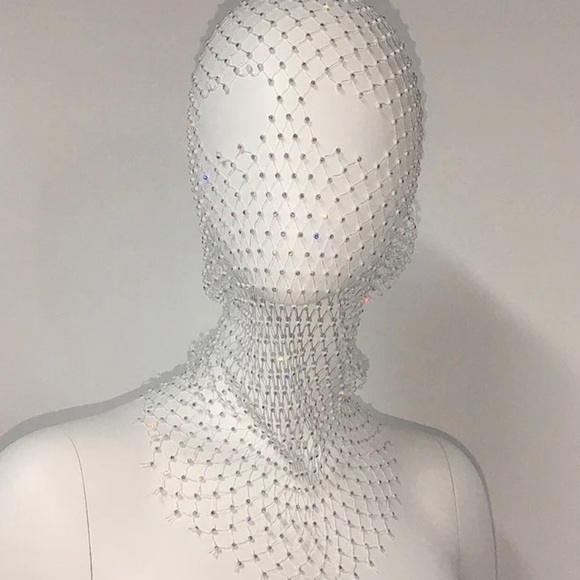 New Unique Mesh Face Mask / Headpiece Crystal Body Jewelry Veil Headscarf - Picture 9 of 16